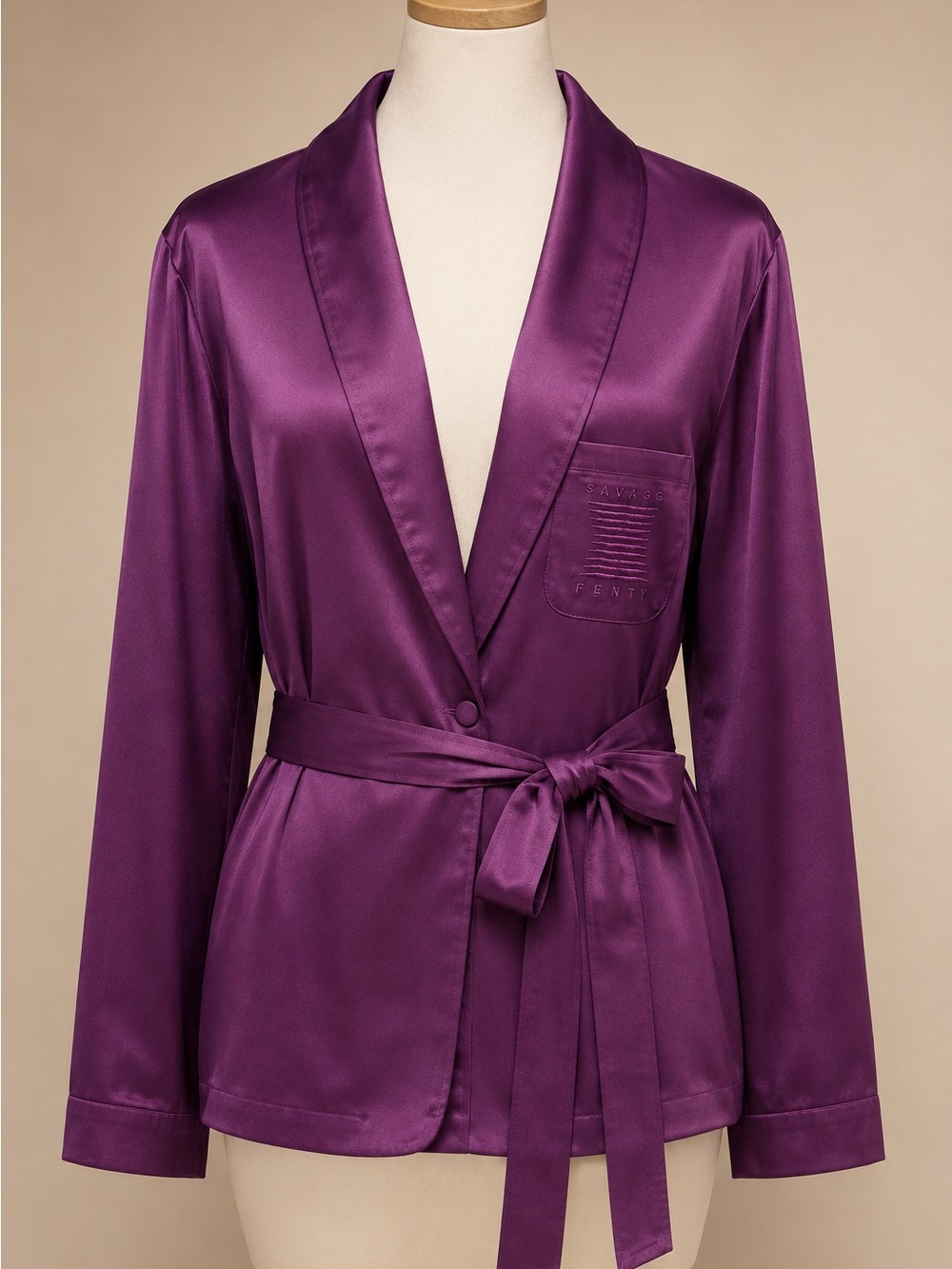 Savage X Fenty Purple Satin Smoking Jacket Robe Top Large